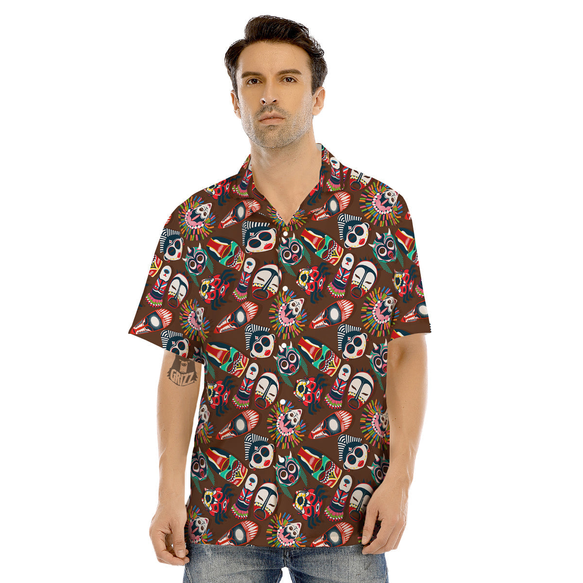 Totem And Mask African Print Pattern Men’S Hawaiian Shirt