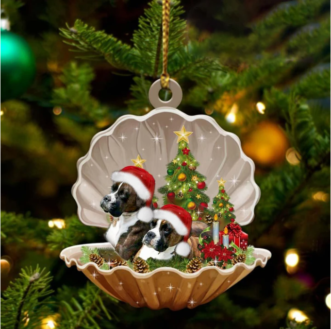 Brindle Boxer2-Sleeping Pearl In Christmas Two Sided Ornament