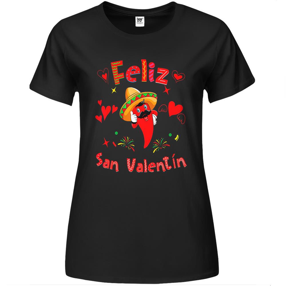 Feliz San Valentín Mexican Fiesta Hot Pepper Valentines Day Premium Womens T Shirts