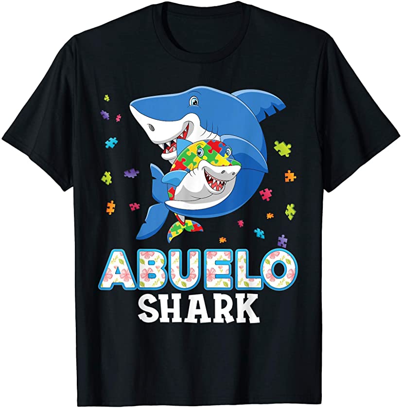 Abuelo Shark Autism Awareness Rainbow Puzzle Matching Do T-Shirt