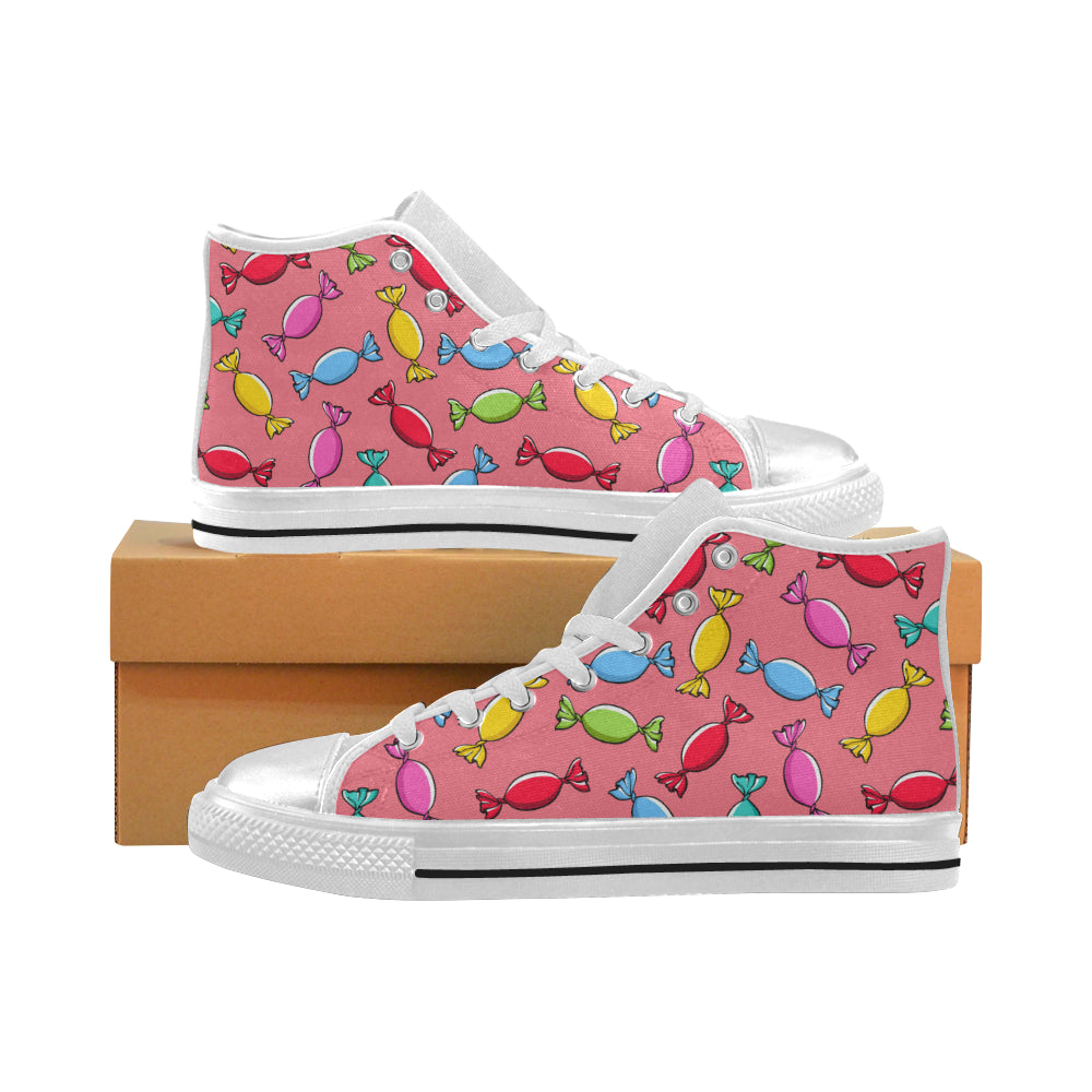 Colorful Wrapped Candy Pattern Women’S High Top Canvas Shoes White Gift For Men Women