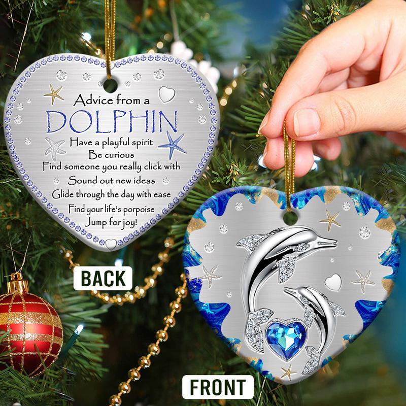 Advise From A Dolphin Two-Sided Heart Ornament, Dolphin Lovers Ornament