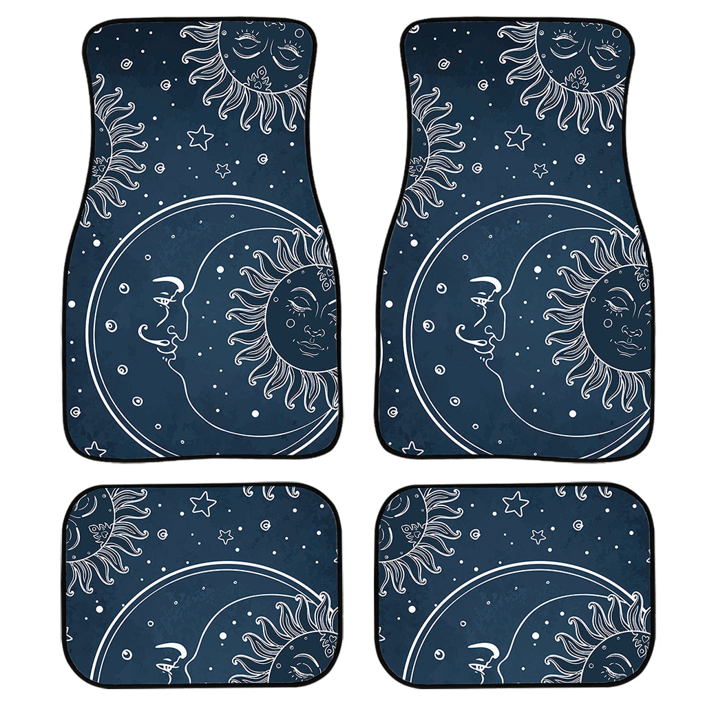 Vintage Sun And Moon Pattern Print Front And Back Car Floor Mats, Front Car Mat