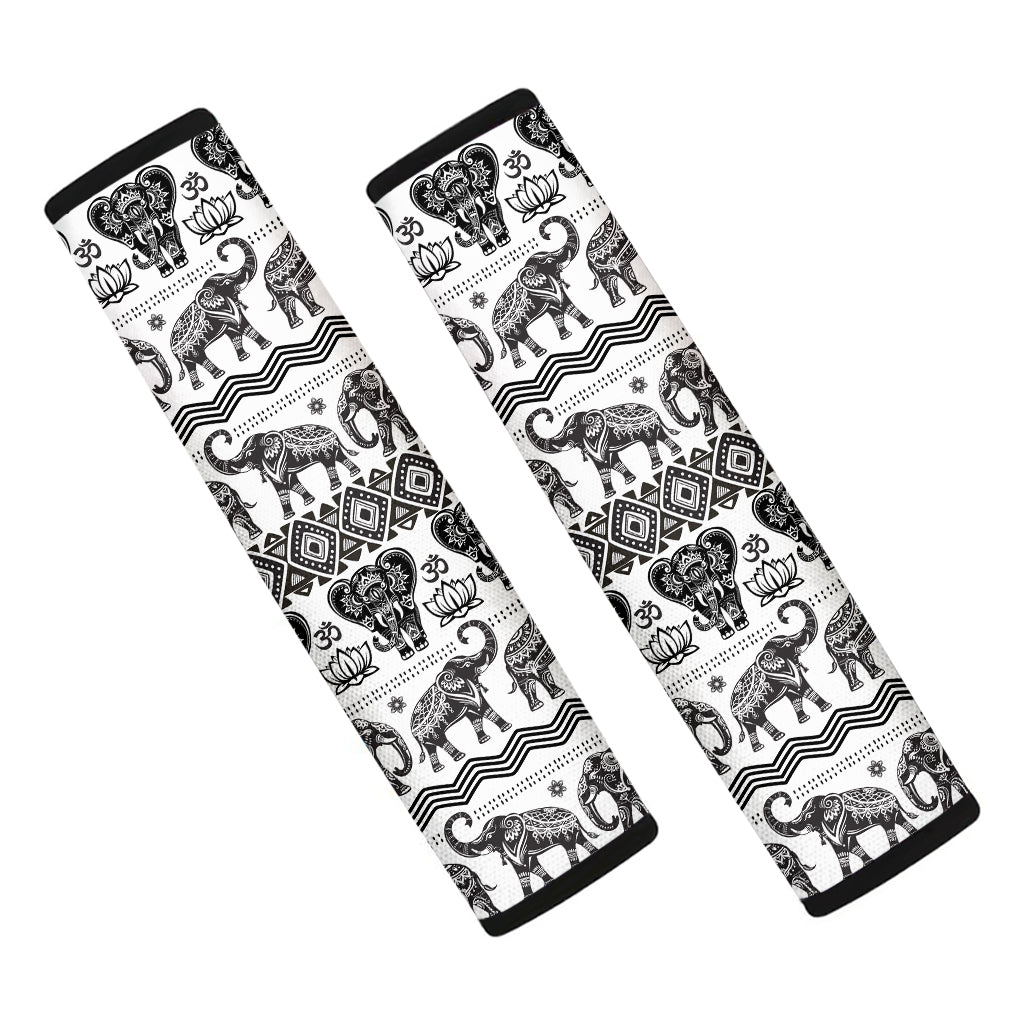 White And Black Indian Elephant Print Car Seat Belt Covers