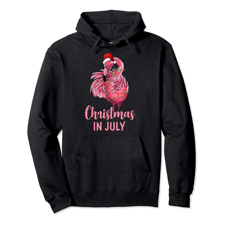 Summer Flamingo Santa Hat Christmas In July Shirts Hoodie Premium Tee