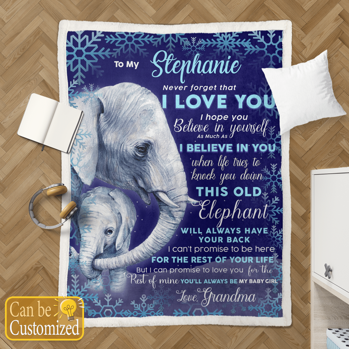 Granddaughter Elephant Christmas – Personalized – Blanket – BL10008P