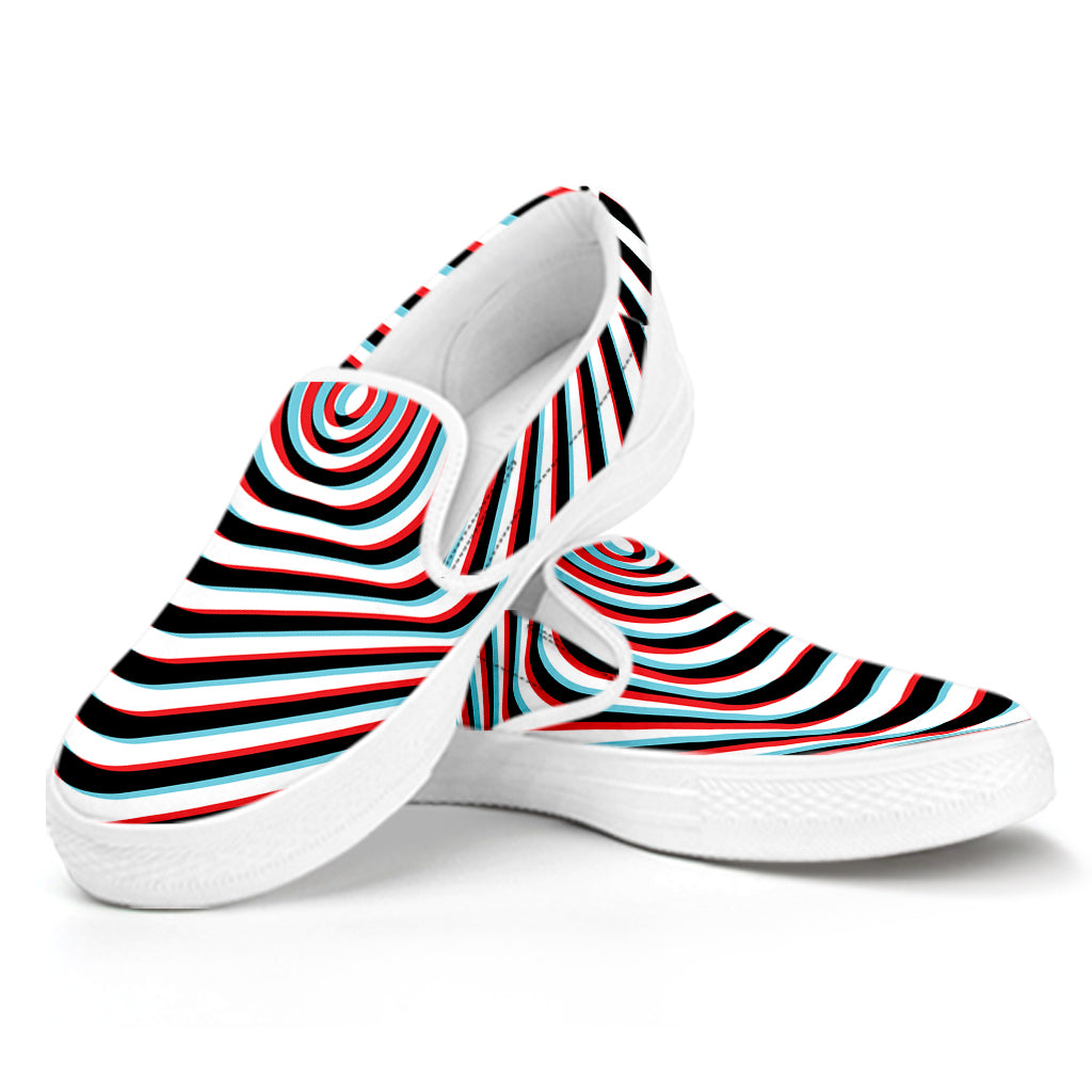 Anaglyph Optical Illusion Print White Slip On Shoes