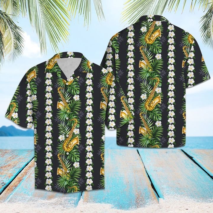 Saxophone Green Leaf Hawaii Shirt Ha40707