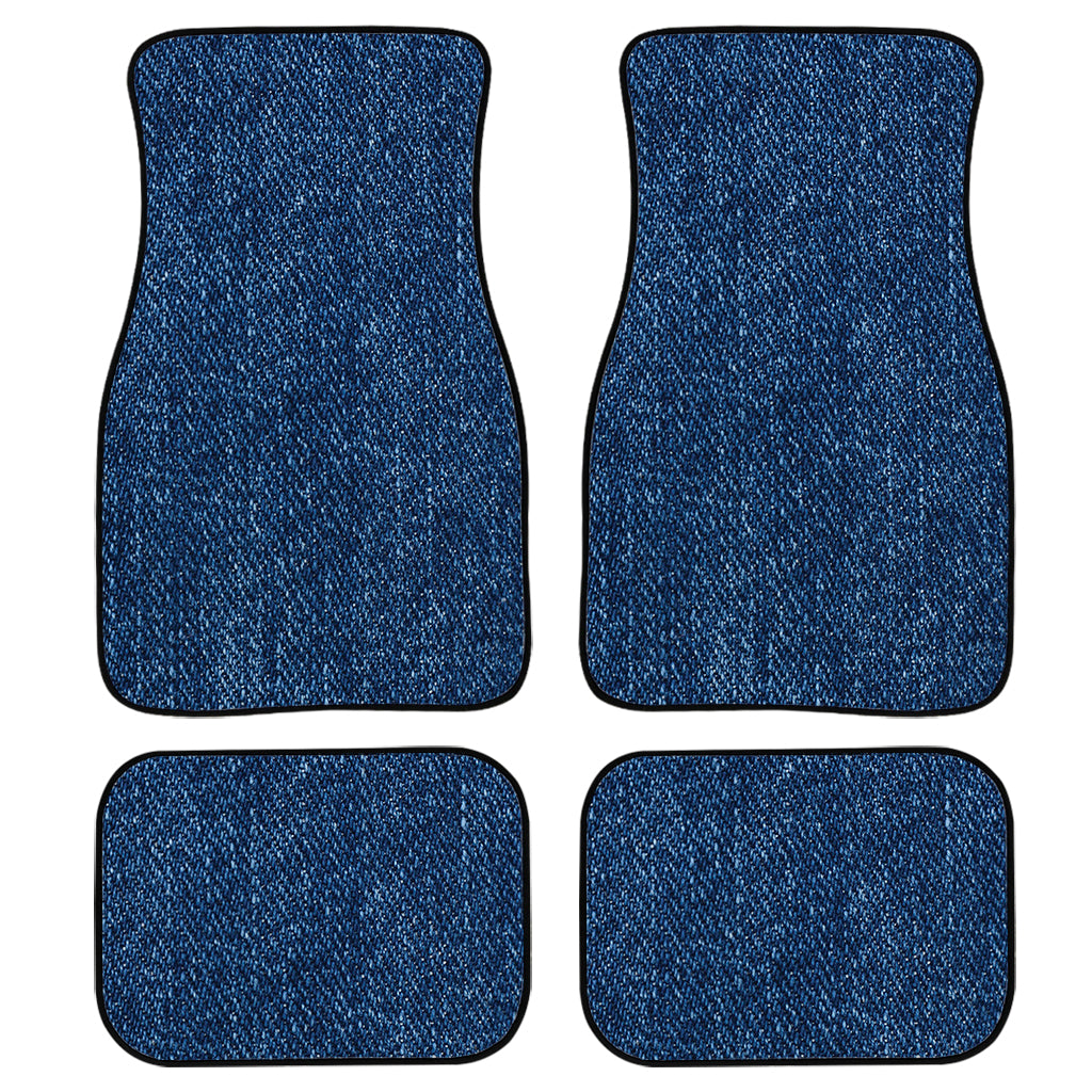 Navy Blue Denim Jeans Print Front And Back Car Floor Mats, Front Car Mat