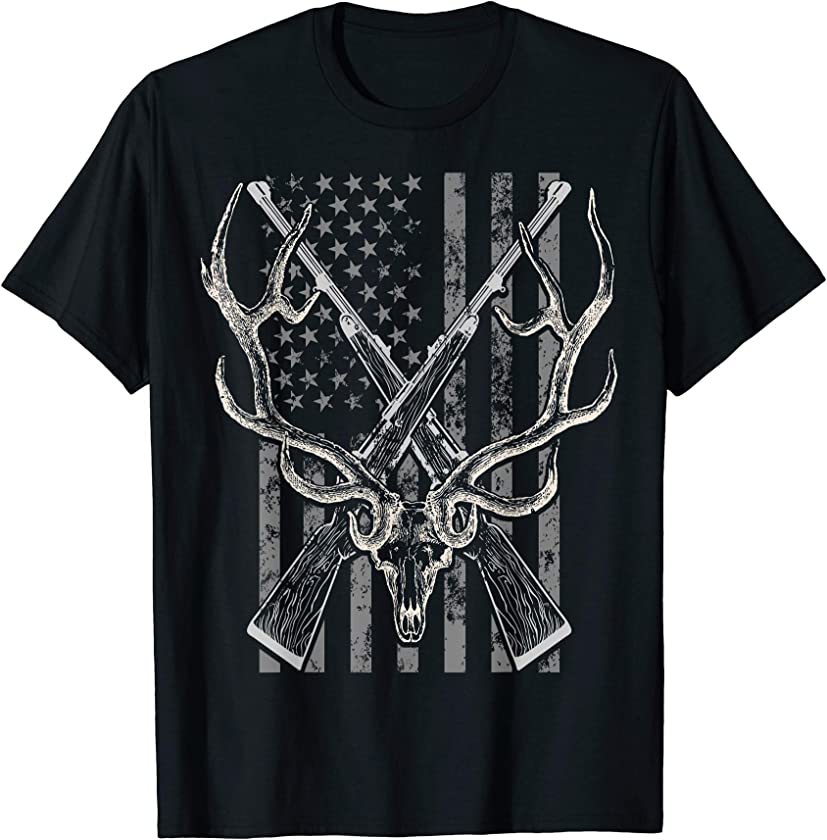 American Flag Deer Hunting T shirt Men USA Vintage Tee Gifts T-Shirt