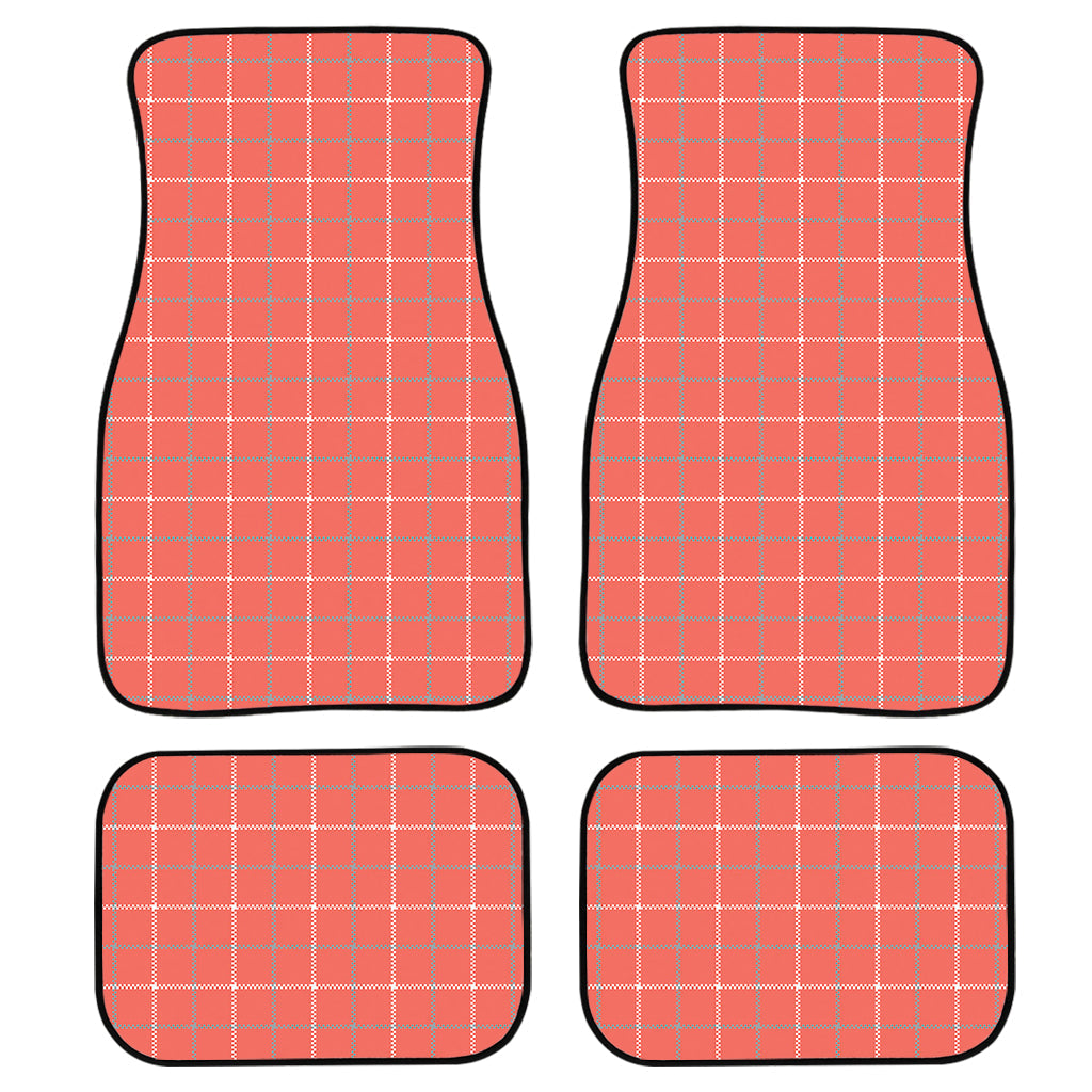 Pastel Red Tattersall Pattern Print Front And Back Car Floor Mats, Front Car Mat