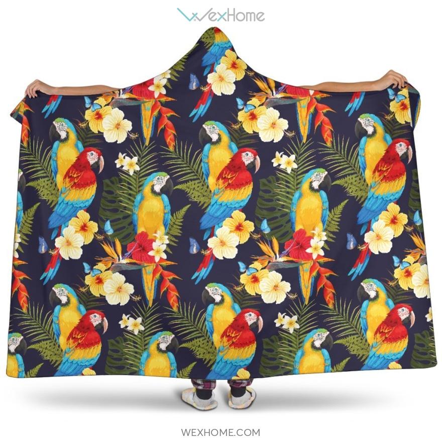 Colorful Parrot Flower Pattern Hooded Blanket