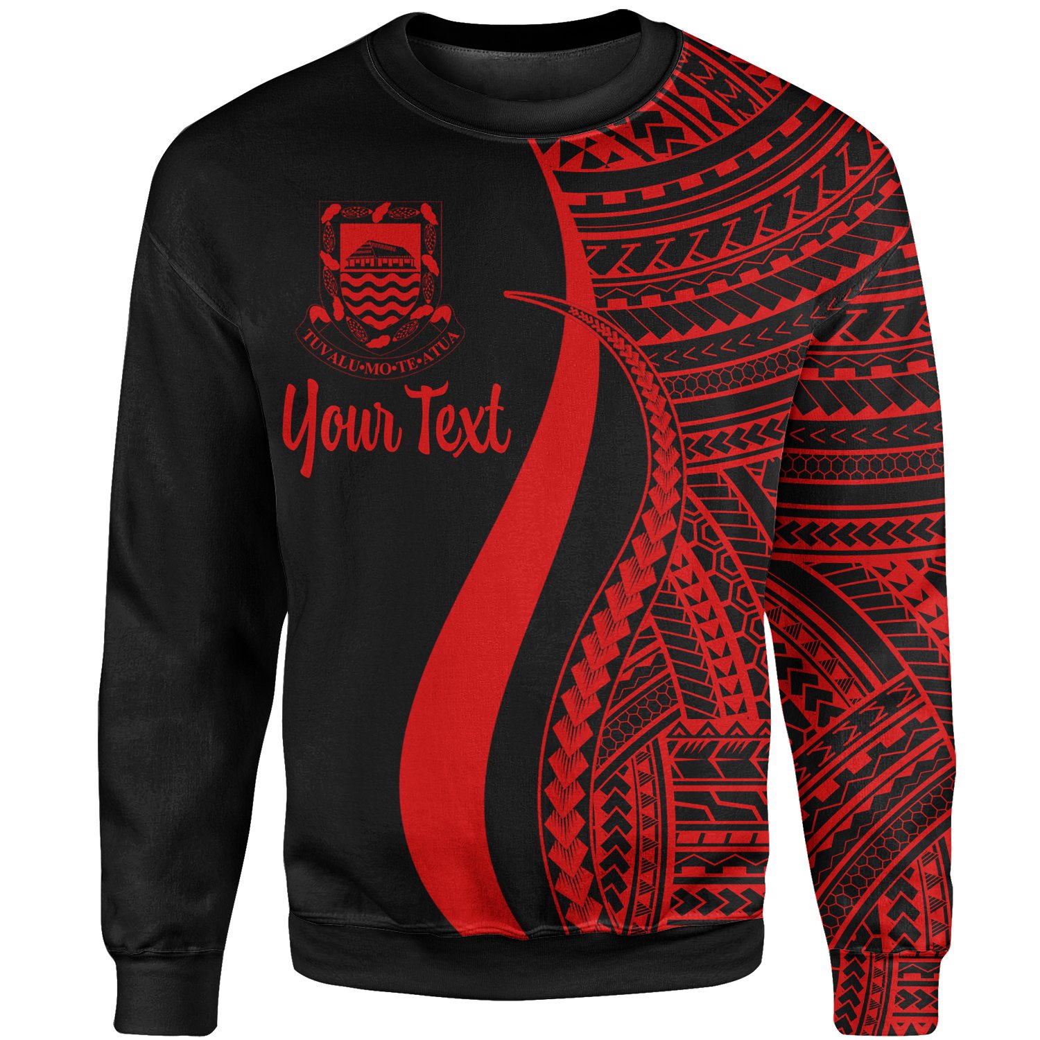 Tuvalu Custom Personalised Sweatshirt – Red Polynesian Tentacle Tribal Pattern – BN11