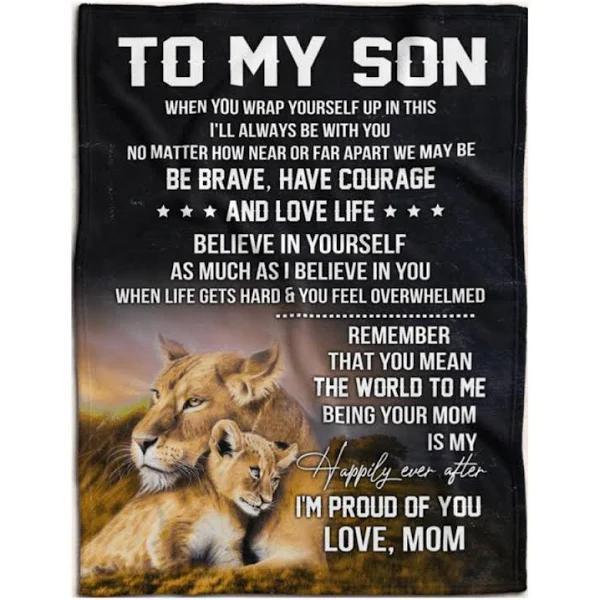 To My Son Be Brave Lion Mom Fleece Blanket Family Gift Home Decor Bedding Couch Sofa Soft And Comfy Cozy