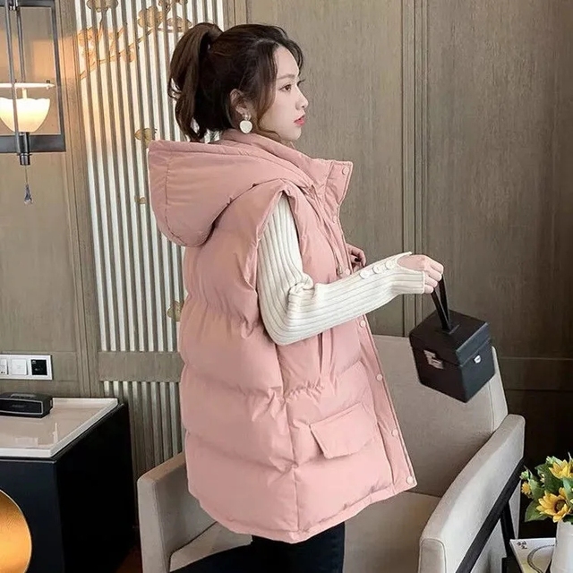 2022 New Winter Down Cotton Vest Women’s Mid-length Cotton Padded Women Coat Loose Hooded Wild Women’s Sleeveless Jacket W2377 alx