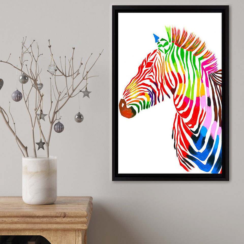 Rainbow Zebra Framed Canvas Print – Canvas Painting, Canvas Art, Wall Art, Wall Decor