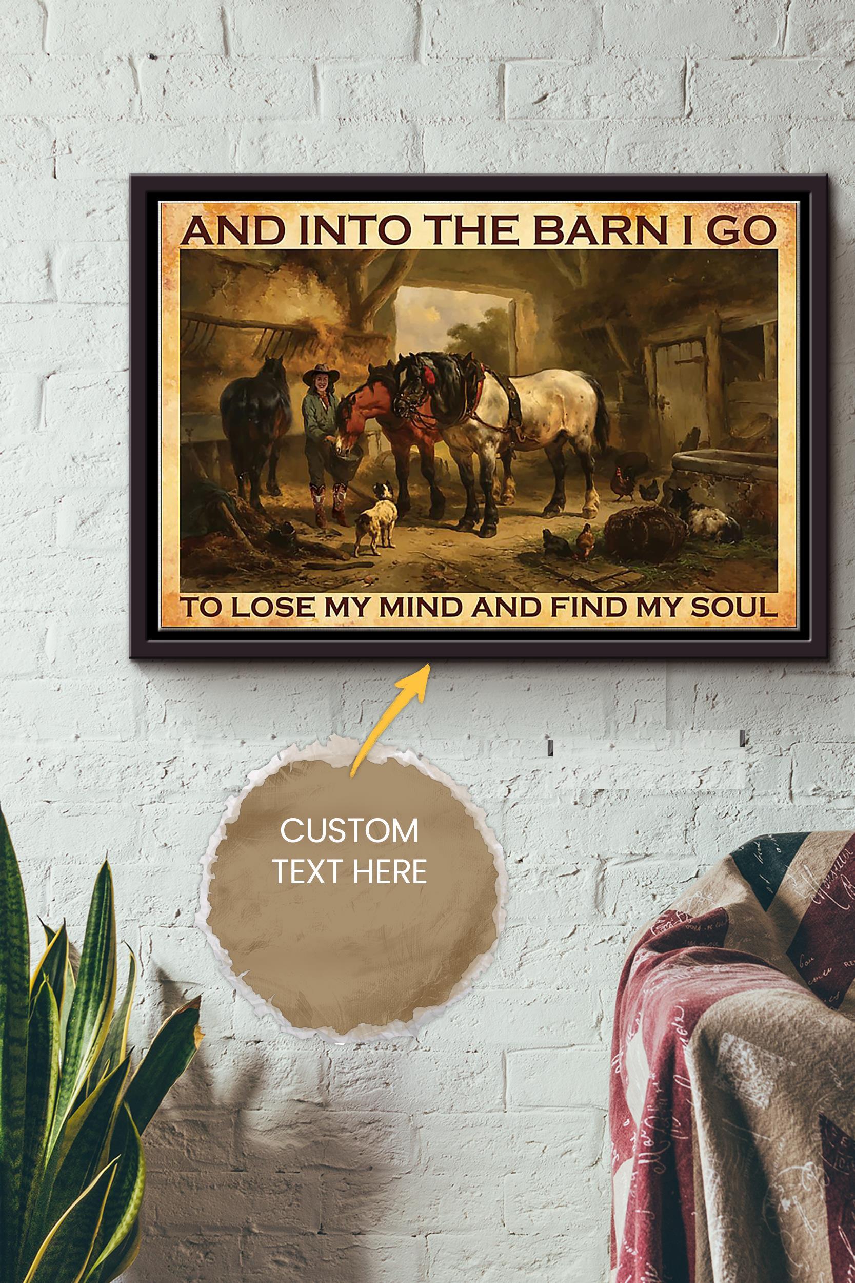 And Into The Barn Poster – Animal Wall Art – Gift For Horse Lover Horse Rider Cowboy Framed Matte Canvas