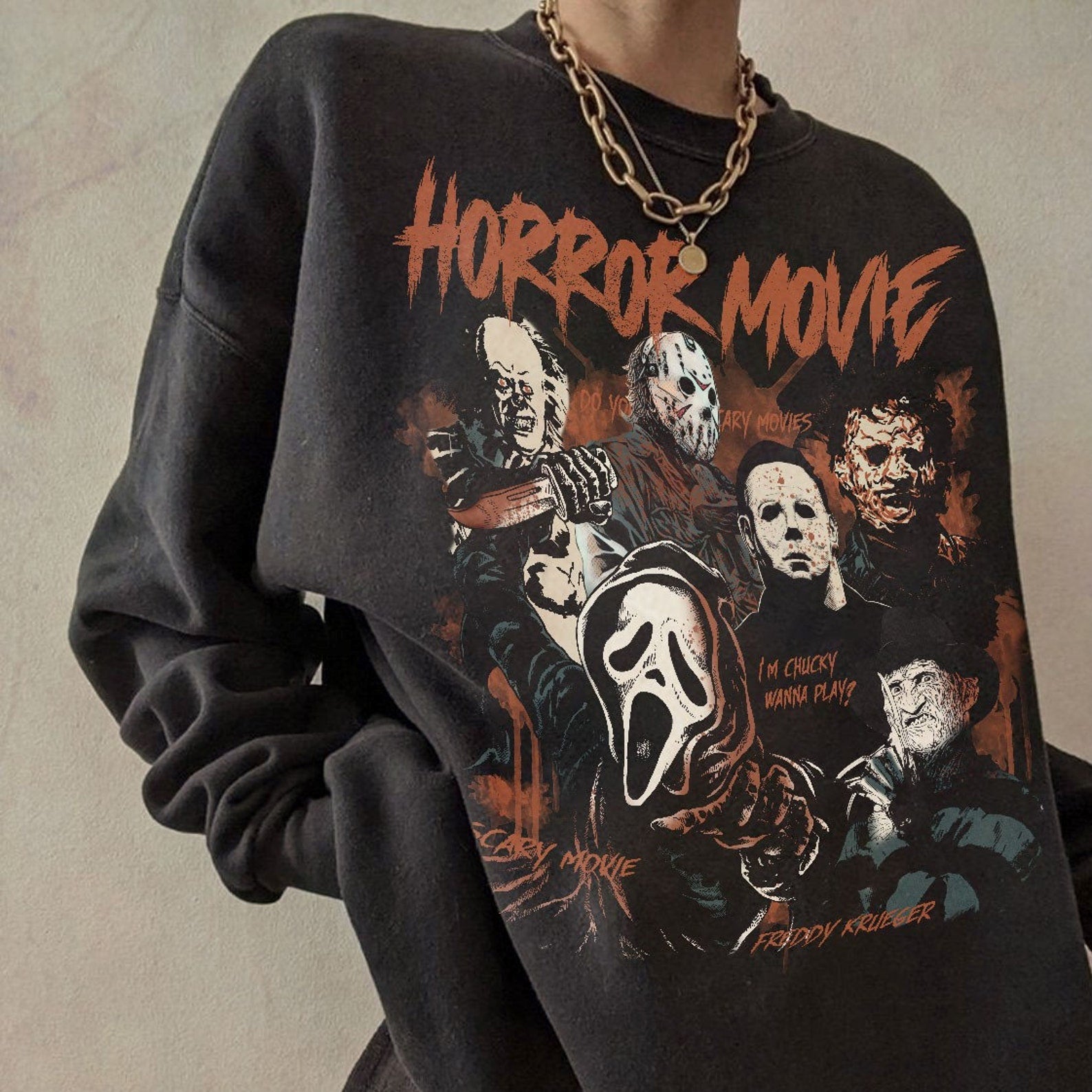 Vintage Halloween Hor.Ror Movie Sweatshirt 2D Crewneck Sweatshirt All Over Print Sweatshirt For Women Sweatshirt For Men Sws3860