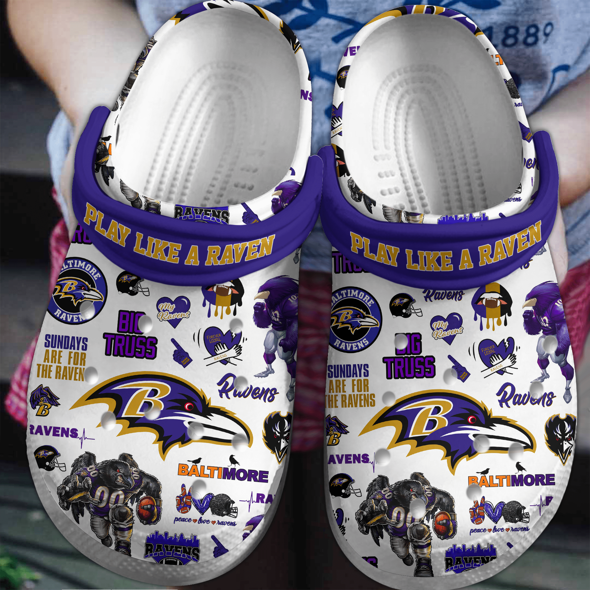 Baltimore Ravens NFL Sport Crocs Crocband Clogs Shoes Comfortable For Men Women and Kids