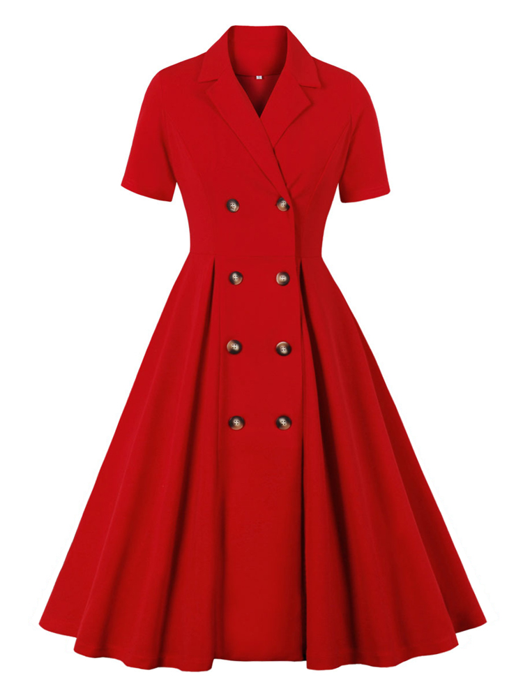 Tonval Notched Collar Double Breasted Elegant Red High Waist Office Ladies Dresses 2022 Women Spring Summer Vintage Midi Dress alx