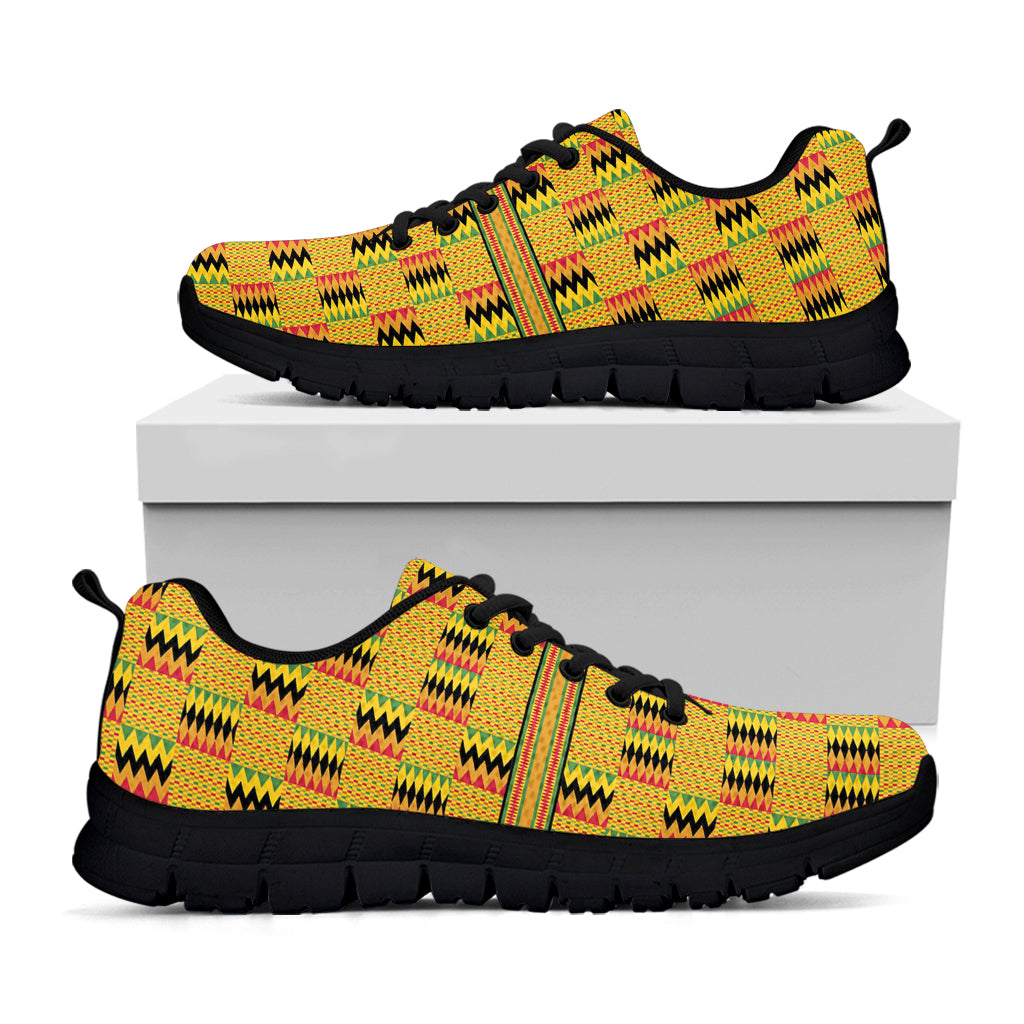 Yellow Kente Pattern Print Black Sneakers