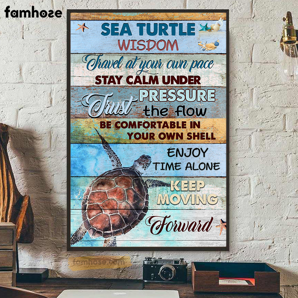 Turtle Poster/Canvas, Travel At Your Own Pace Stay Calm Under, Turtle Canvas Wall Art, Poster Gift For Turtle Lovers