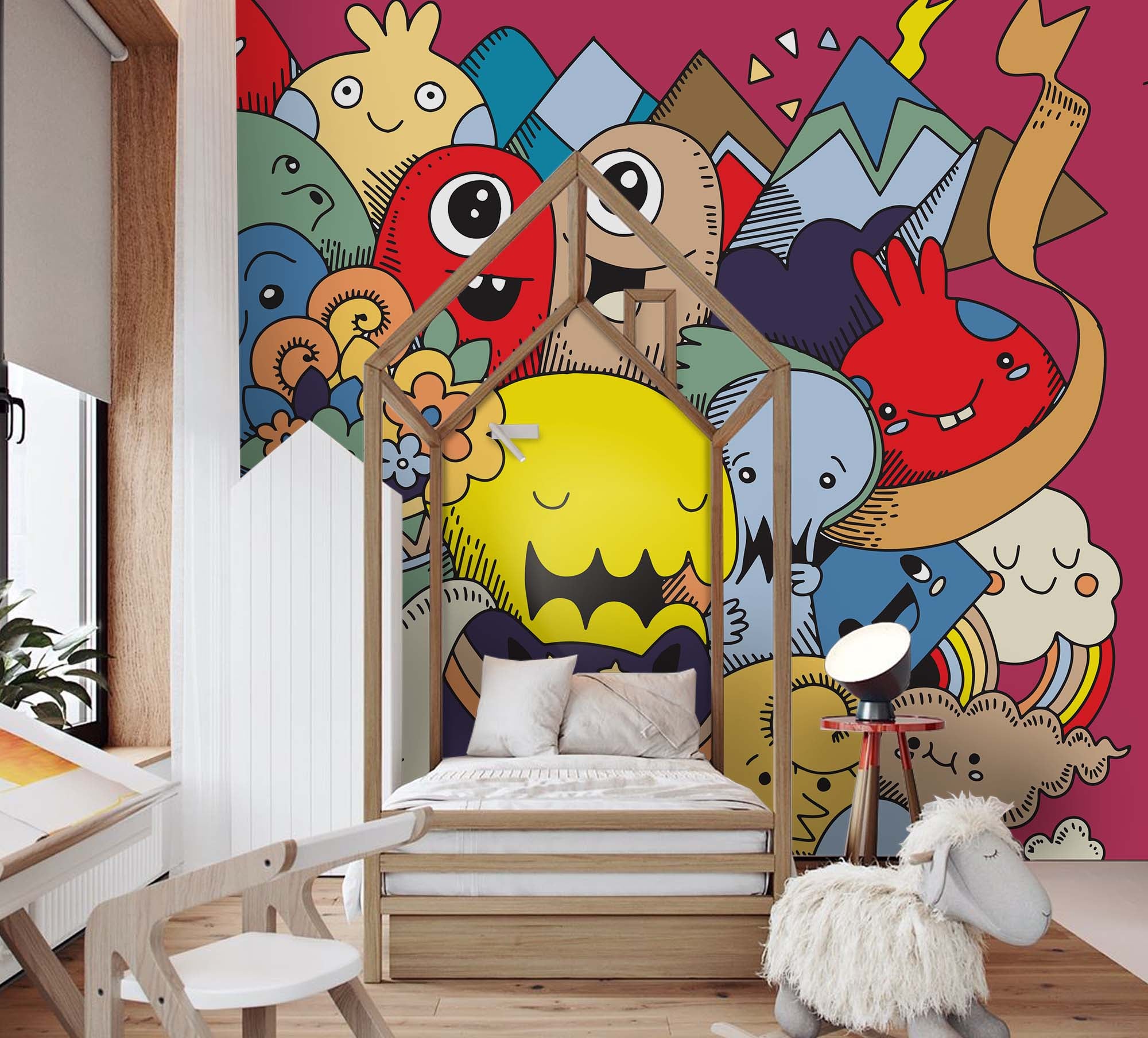 3D Animal Elephant Graffiti Cartoon Wall Mural Wallpaper Sf49