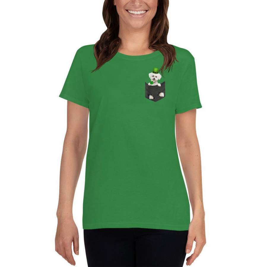 Funny St Patricks Day Bichon Frise In Your Pocket women’s t-shirt