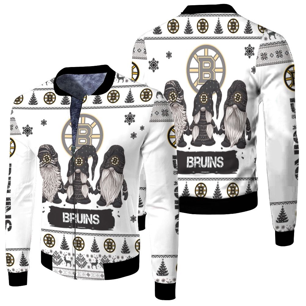 Christmas Gnomes Boston Bruins Ugly Sweatshirt Christmas 3D Fleece Bomber Jacket