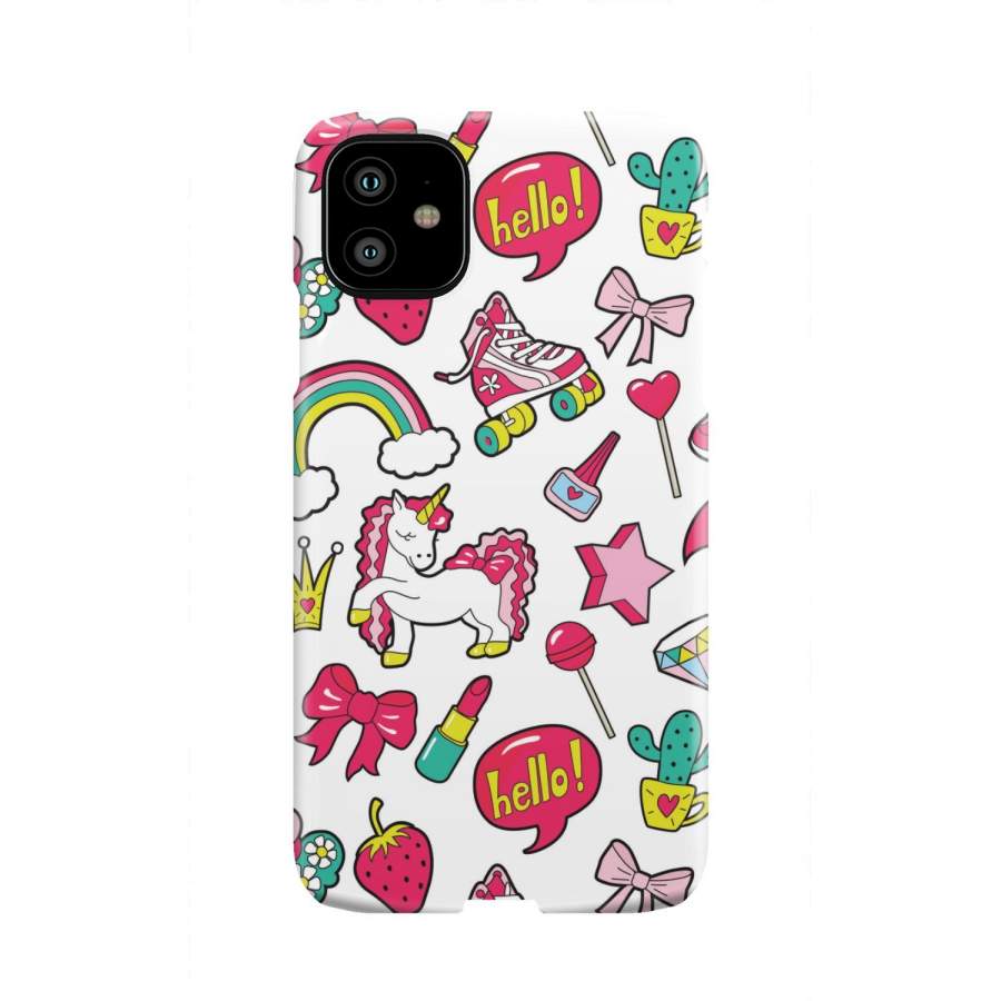 White Girly Unicorn Pattern Print Phone Case