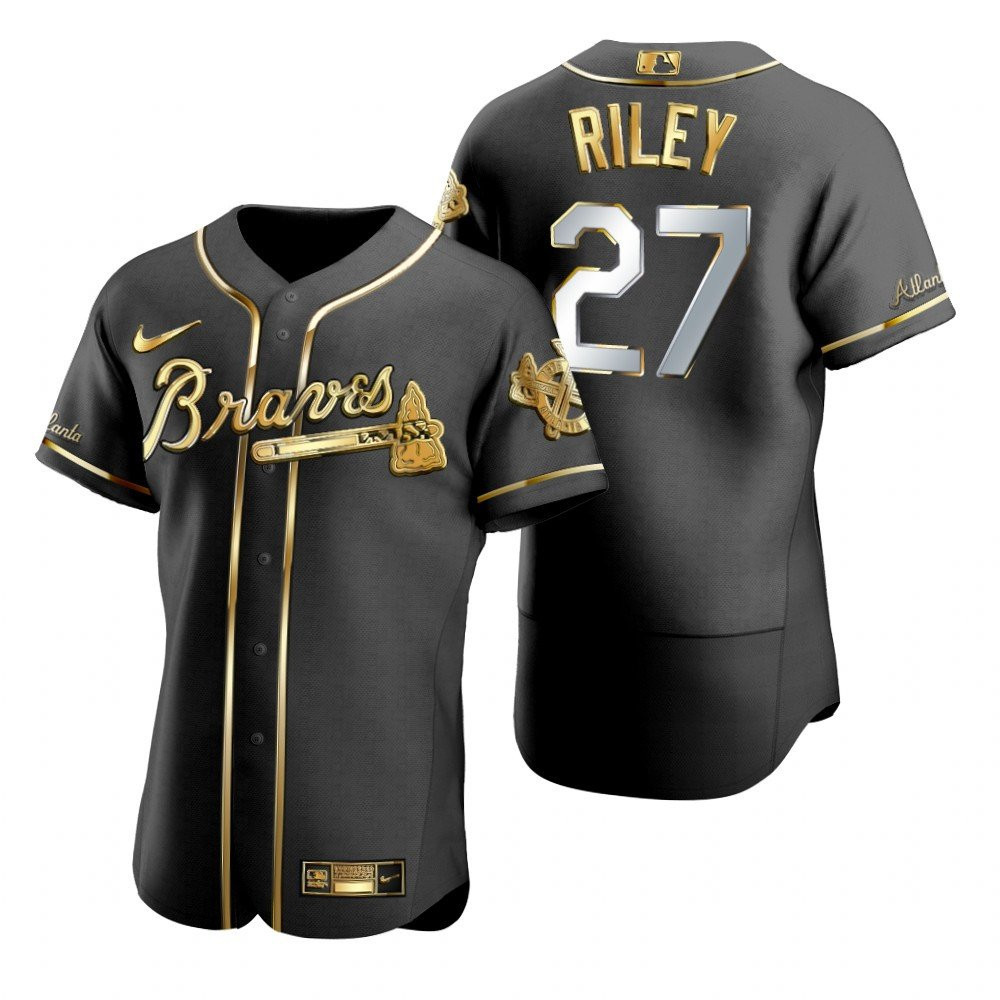 Atlanta Braves #27 Austin Riley MLB Golden Brandedition Black Jersey Gift For Braves Fans