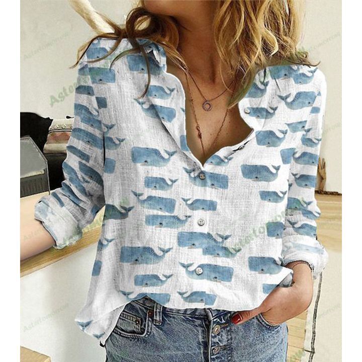 Ocean Life Cotton And Linen Casual Shirt, Whales Linen Shirt