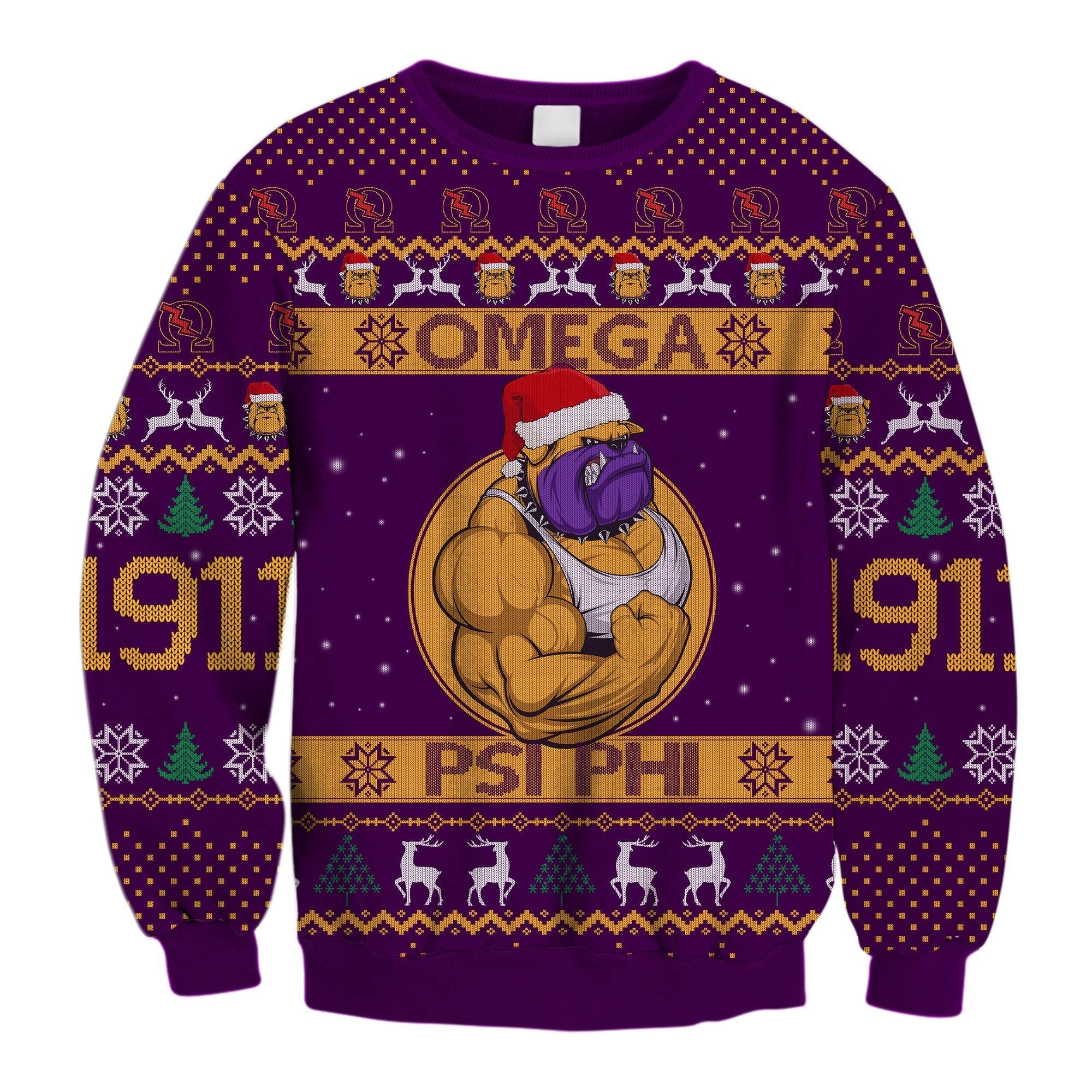 Fraternity Sweatshirt – Lux Omega Psi Phi Muscle Bulldog Christmas Crewneck Sweatshirt