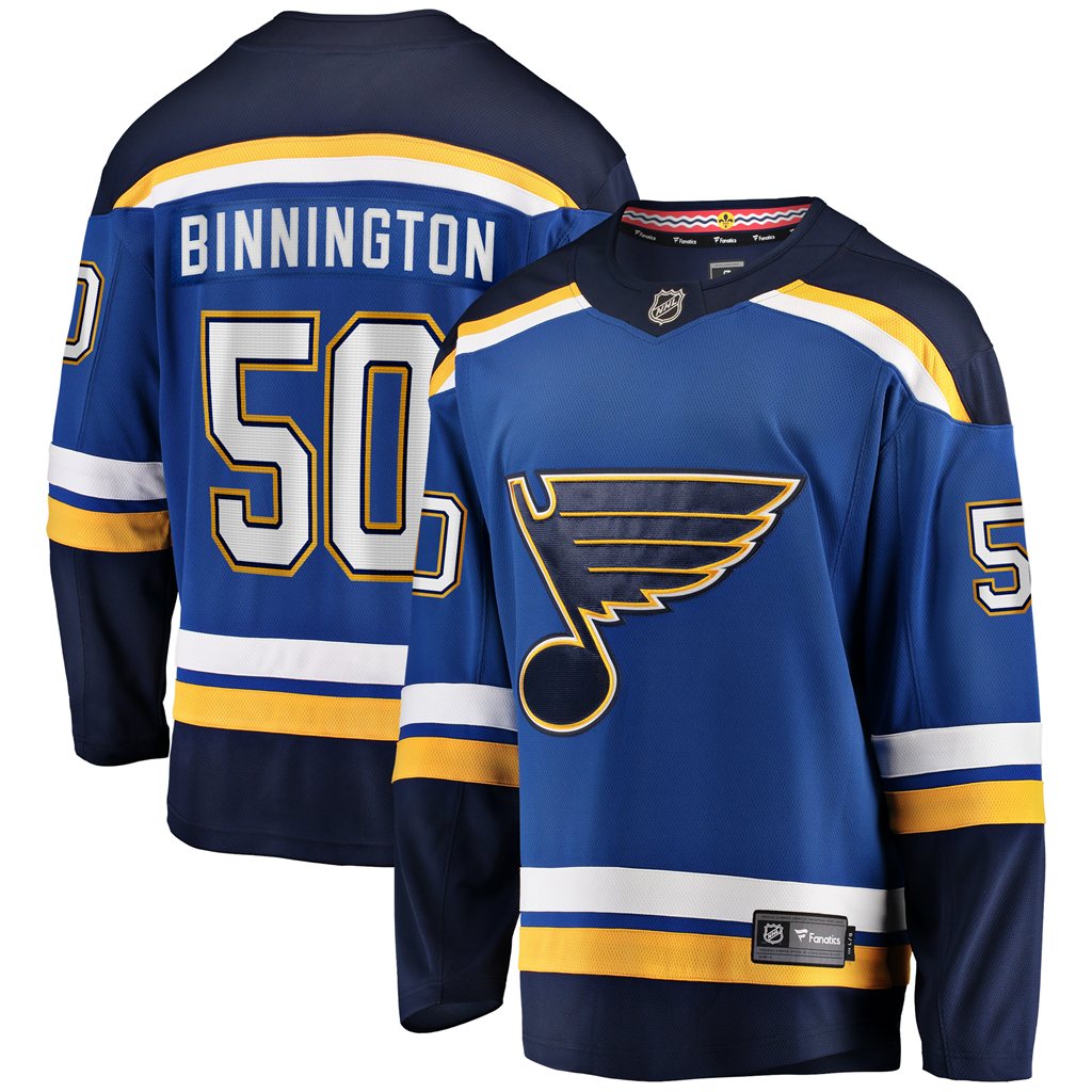 Men's St. Louis Blues Jordan Binnington Royal Home Premier Breakaway Player Jersey