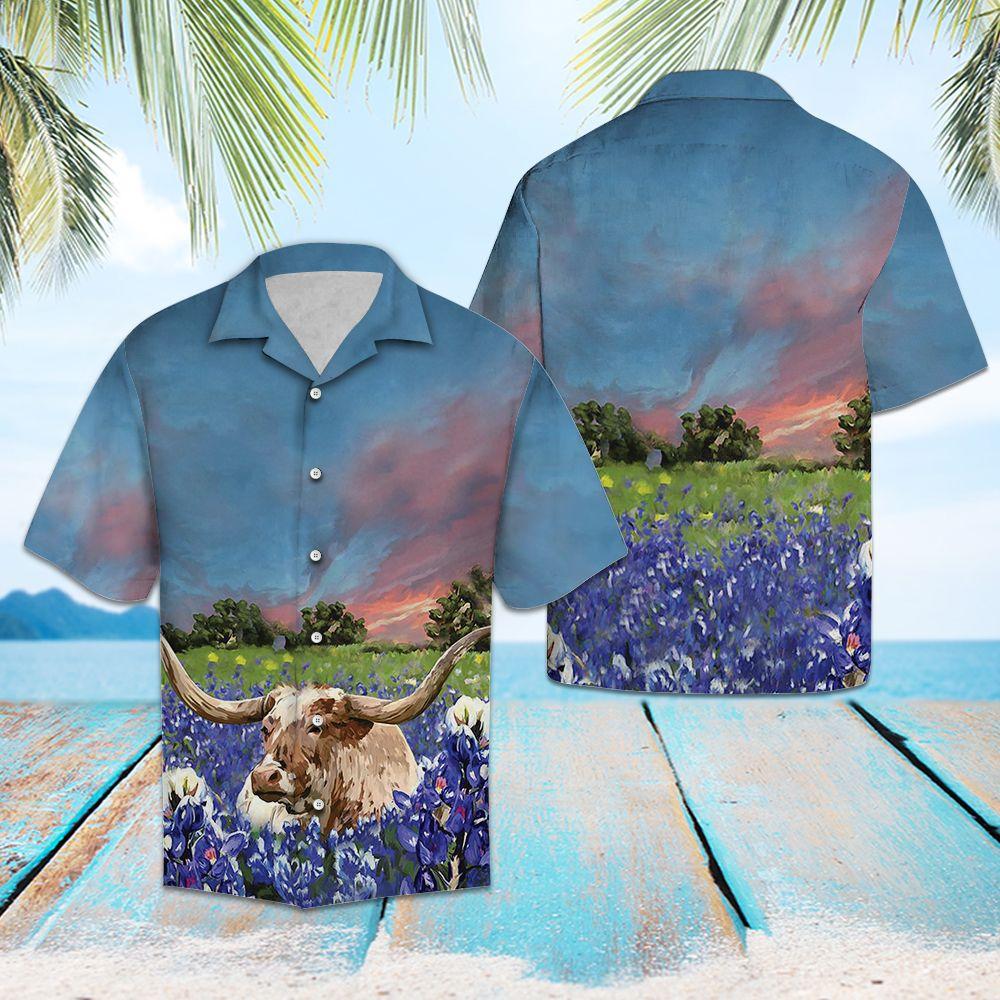 Longhorn In Bluebonnets Hawaii Shirt For Hawaii Aloha Ha43709