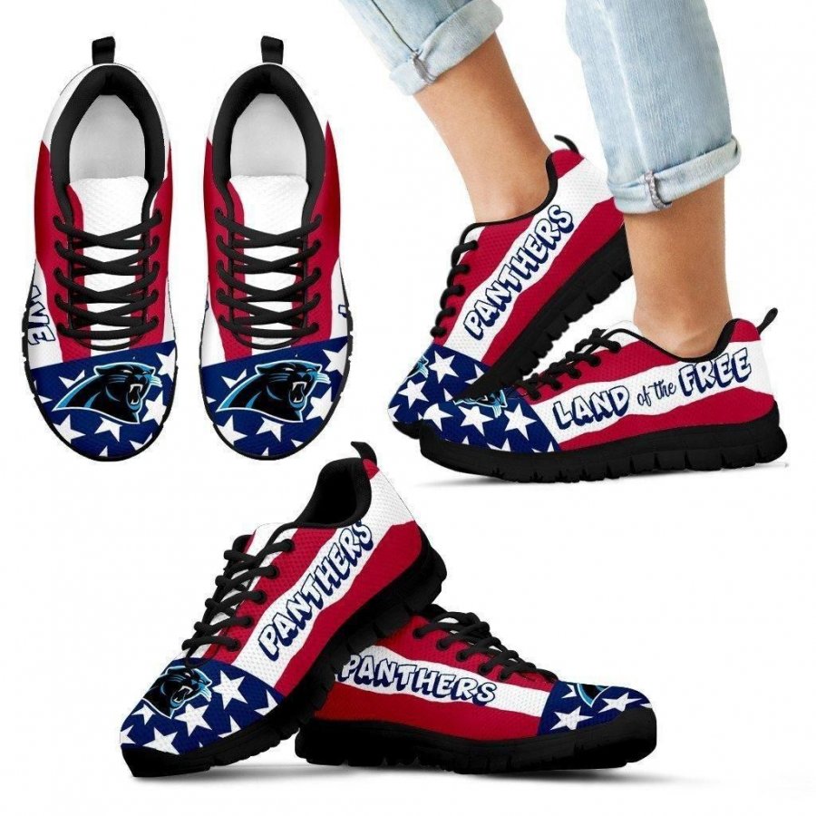 Proud Of American Flag Three Line Carolina Panthers Sneakers #728