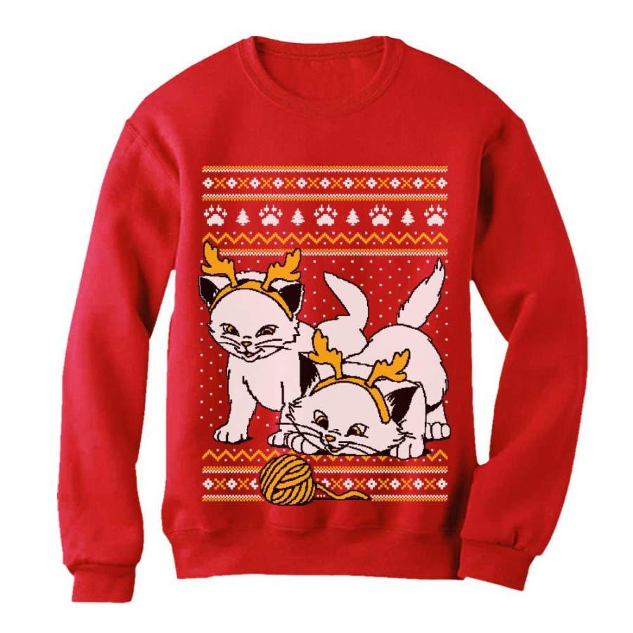 Cats with Reindeer Antler Headband Ugly Christmas Women Sweatshirt