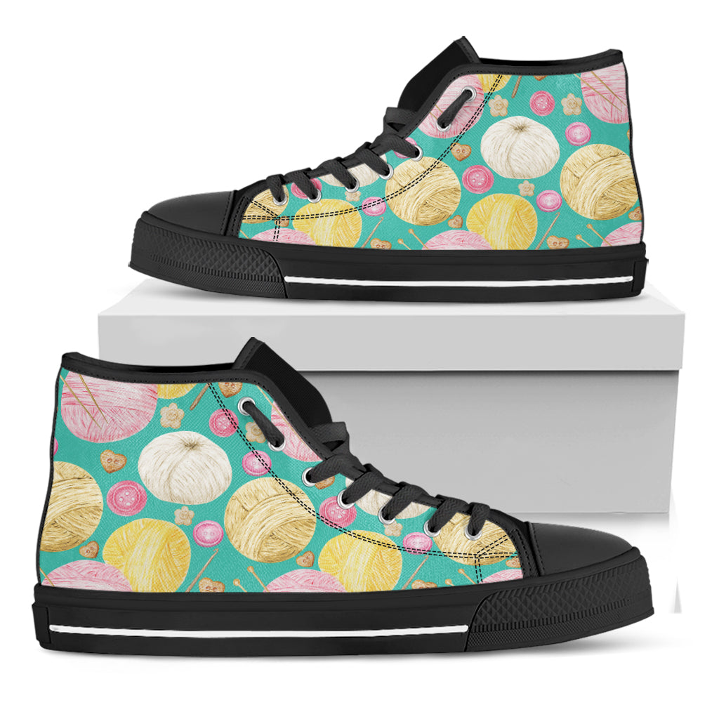 Watercolor Yarn Pattern Print Black High Top Shoes