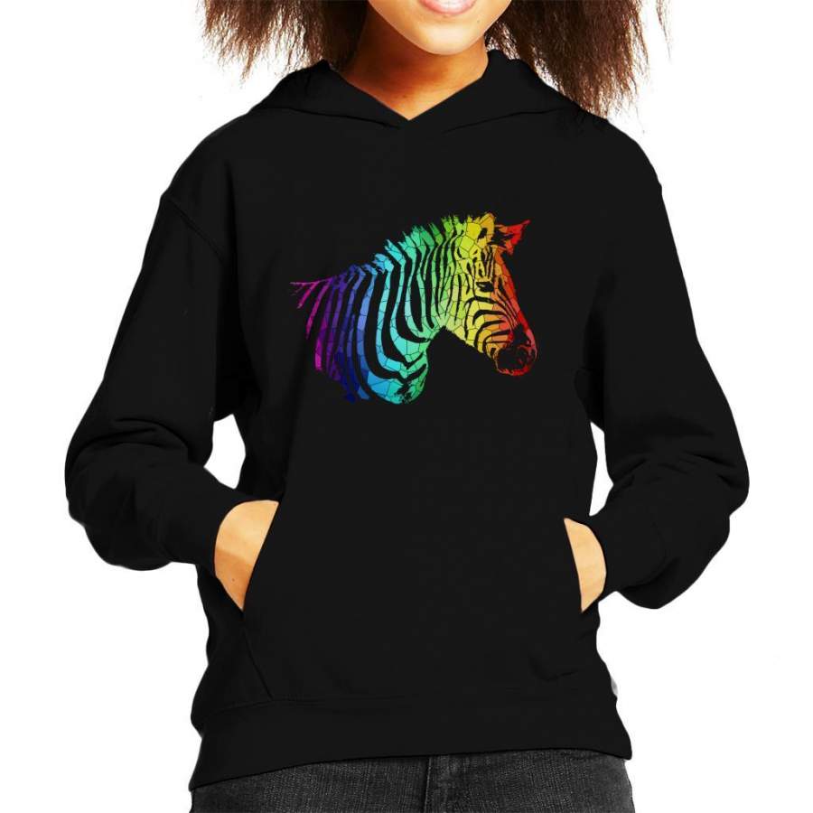 Rainbow Zebra Mosaic Kid’s Hooded Sweatshirt