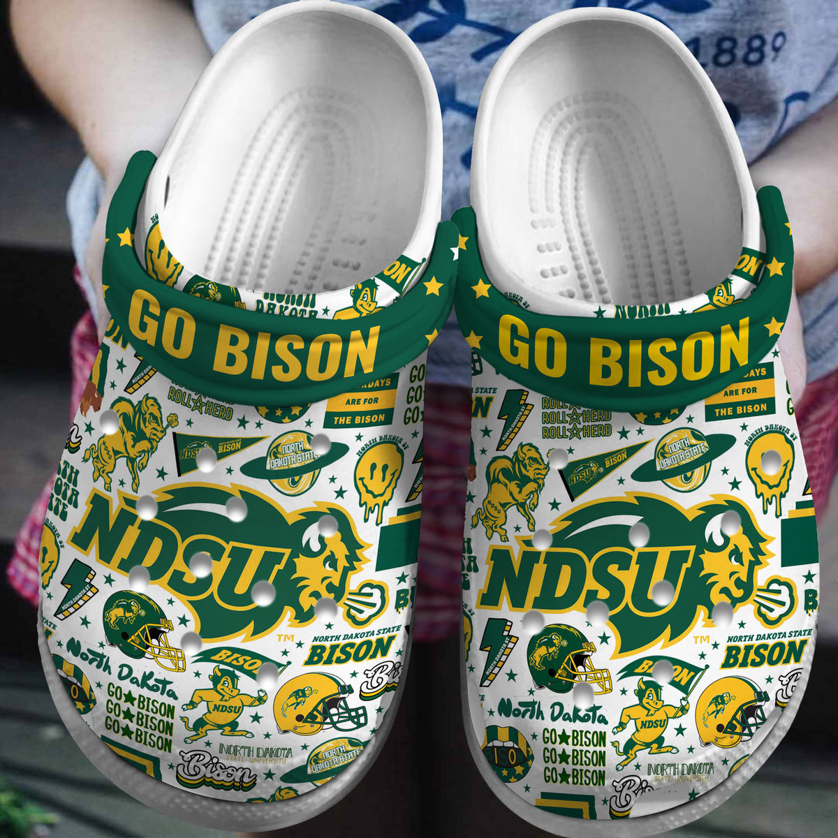 North Dakota State Bison NCAA Sport Crocss Crocband Clogs Shoes Comfortable For Men Women and Kids