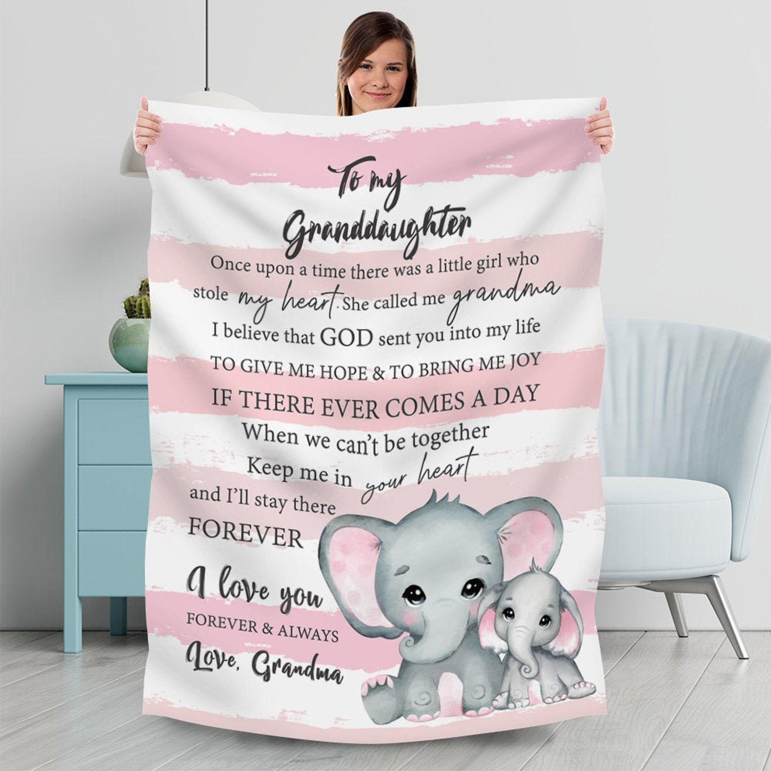 Personalized Elephant To My Granddaughter When We Can’T Be Together Keep Me In Your Heart I’Ll Always There Love You Fleece Blanket Great Customized Blanket Gifts For Birthday Christmas Thanksgiving