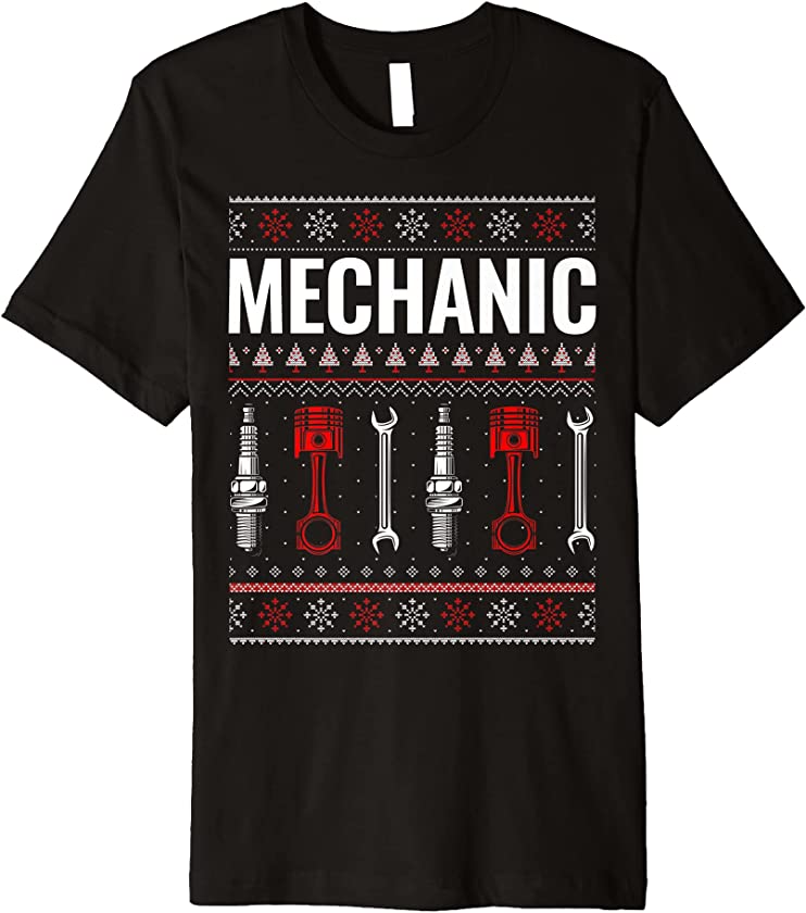 Car Mechanic Ugly Christmas Bike Truck Maintenance Man Xmas Premium T-Shirt