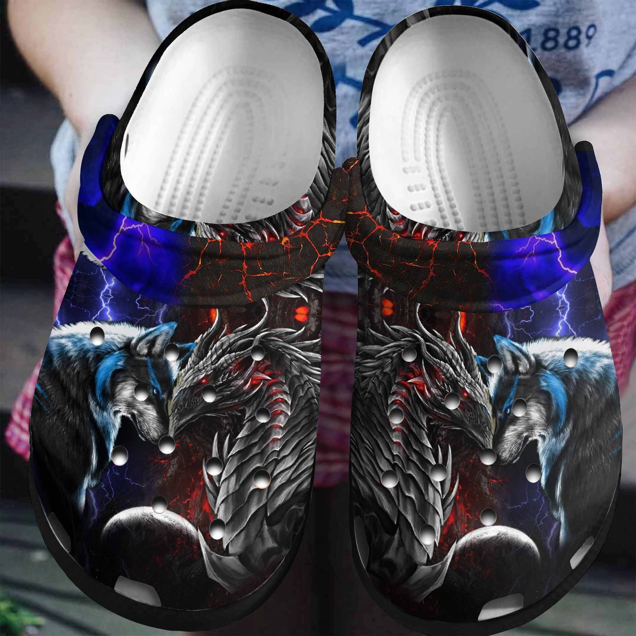 Fantsy Wolf Dragon Shoes – Wolf Dragon Crocbland Clog Birthday Gifts For Men Son Cousin Brother