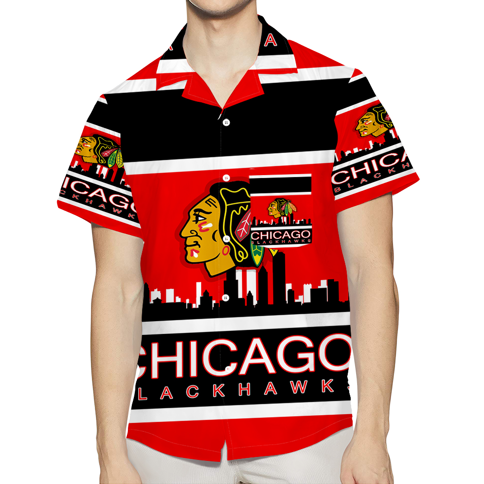 Chicago Blackhawks Emblem City 3D All Over Print Summer Beach Hawaiian Shirt With Pocket