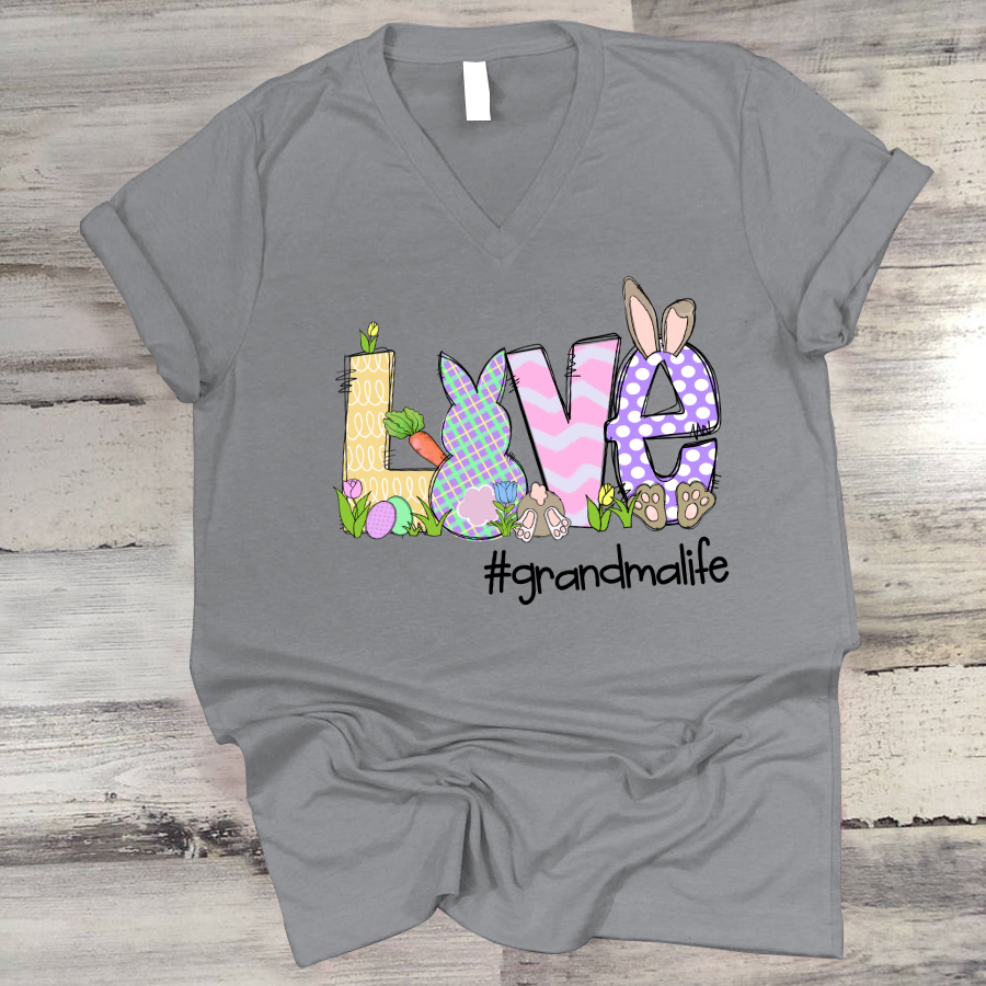 Love Easter Bunny Grandma Life V-Neck