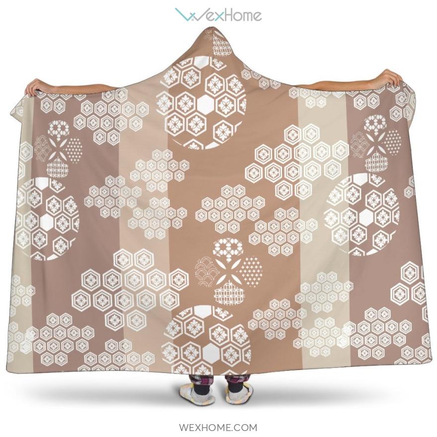 Beautiful Hexagon Japanese  Pattern Hooded Blanket