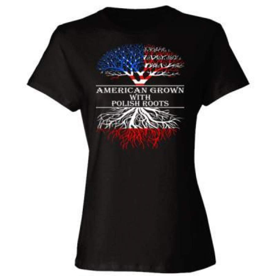 AGR American Grown With Polish Roots – Ladies’ Cotton T-Shirt