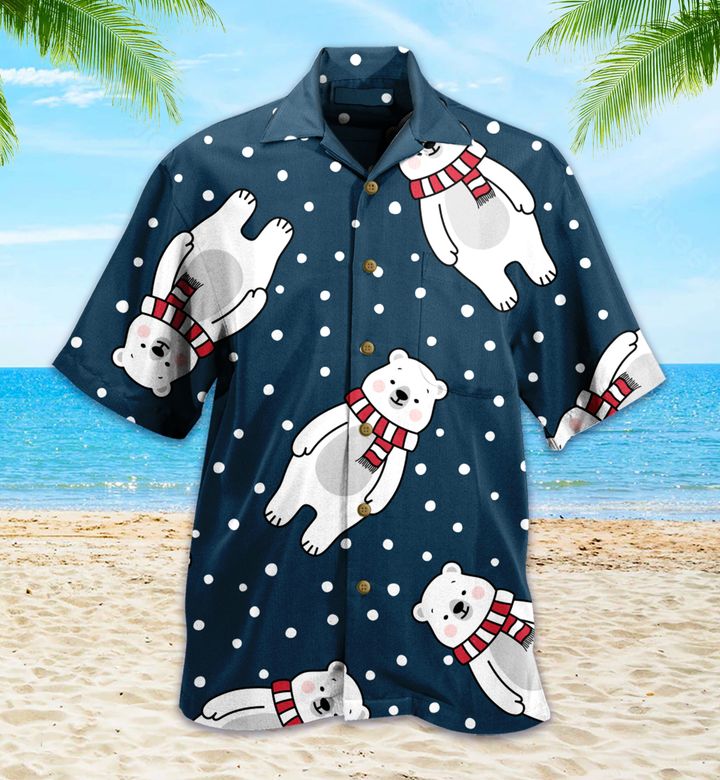 Cute Polar Bear Pattern Dark Blue Hawaii Shirt Ha27403