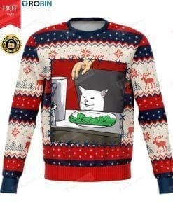 Woman Yelling At A Cat Meme King Ugly Christmas Sweater, All Over Print Sweatshirt