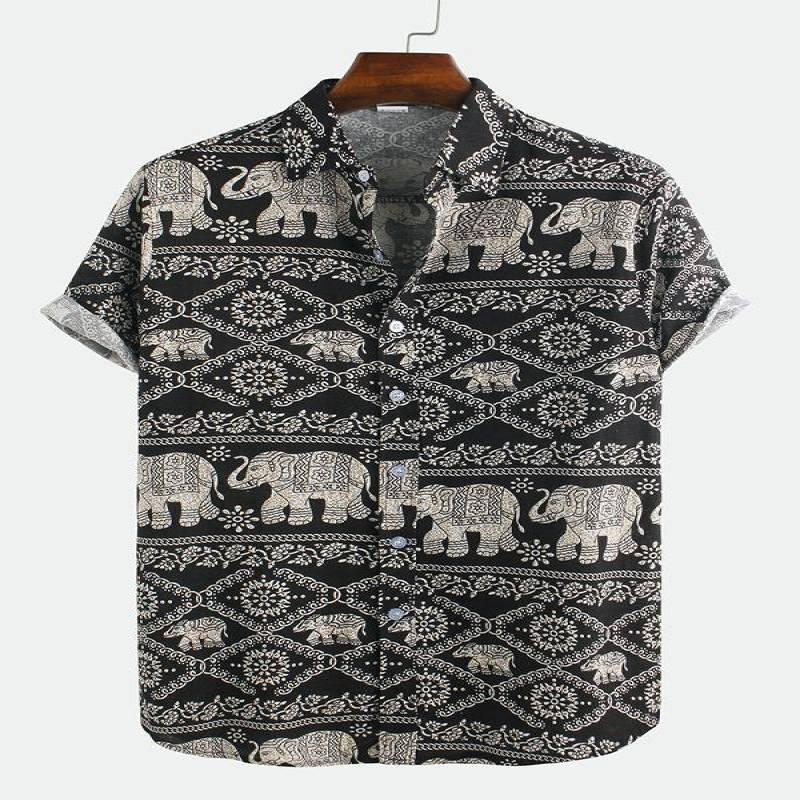 Mens Summer Elephant Printed Shirt